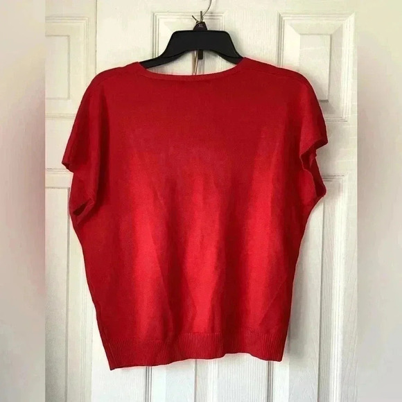 Cynthia Rowley  NWT Women’s Large Red Knit Short Sleeve Top with Scarf - Picture 4 of 7